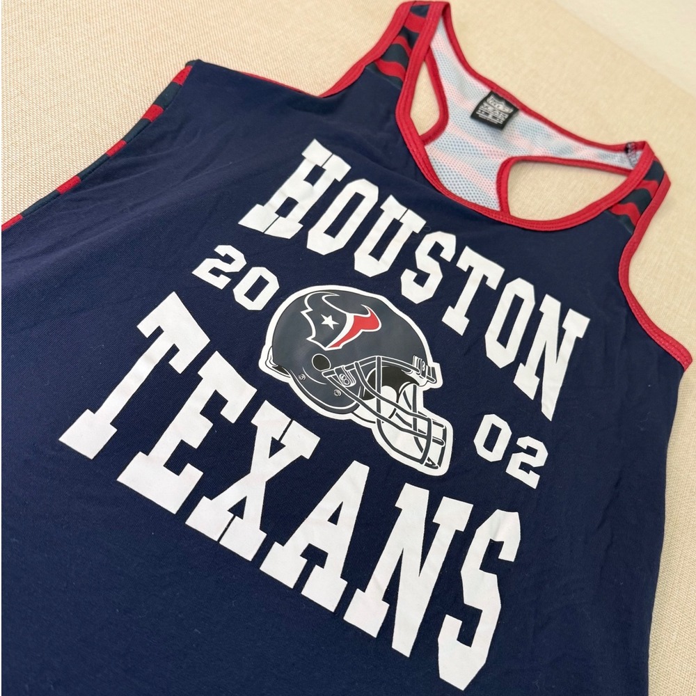 NFL Team Apparel Houston Texans Tank Top Small Navy Blue Red Striped Racerback